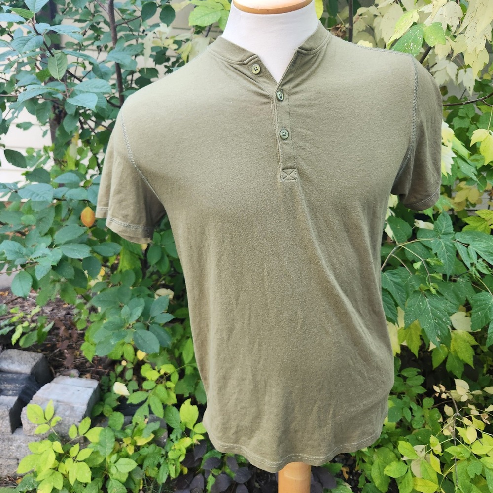 Olive Green Grandad Collar T-Shirt Mens‎ Casual Short Sleeve Tee